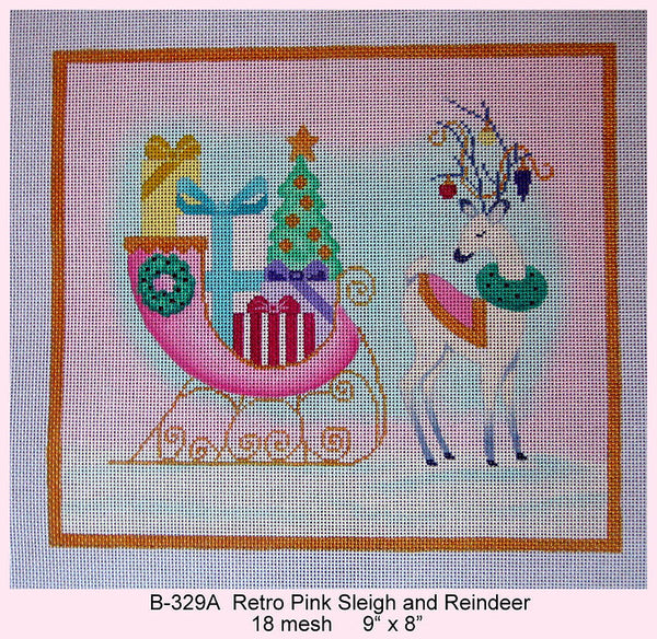 Retro Pink Sleigh and Reindeer (B-329A)
