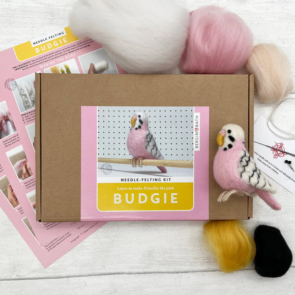 Needle Felting Kit Budgie. Make A Pink Budgerigar From Wool.