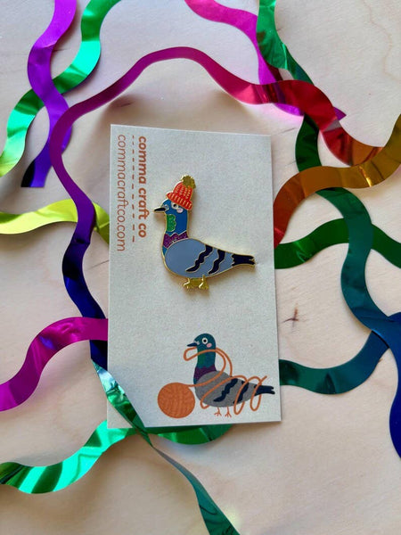 Glitter Enamel Pin Pigeon Makes a Hat Yarn Knitting Crochet