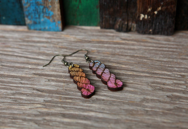Yarn Hank Earrings - Mixed Colors/Wood for Fiber Enthusiasts: Pink Colors
