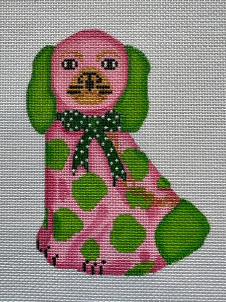 OM-318  Mini Staffordshire Dog Ornament - pink & lime