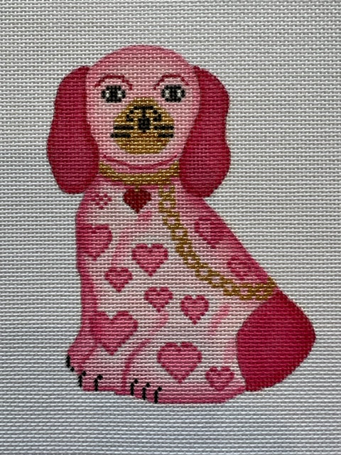 OM-319  Mini Staffordshire Dog Ornament - pink & pink