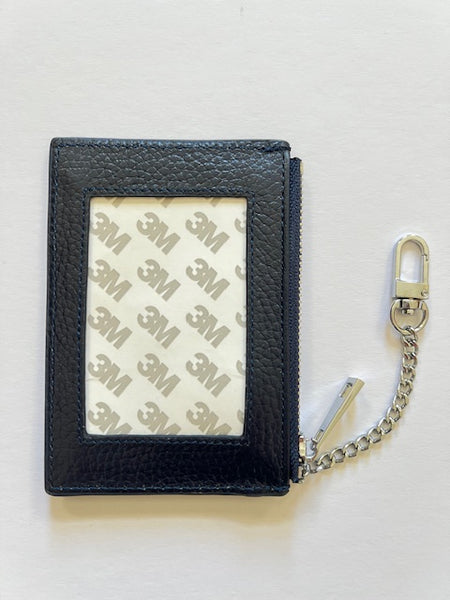 Mini Leather Wallet with Zipper (self finishing) & Key Chain (Navy)