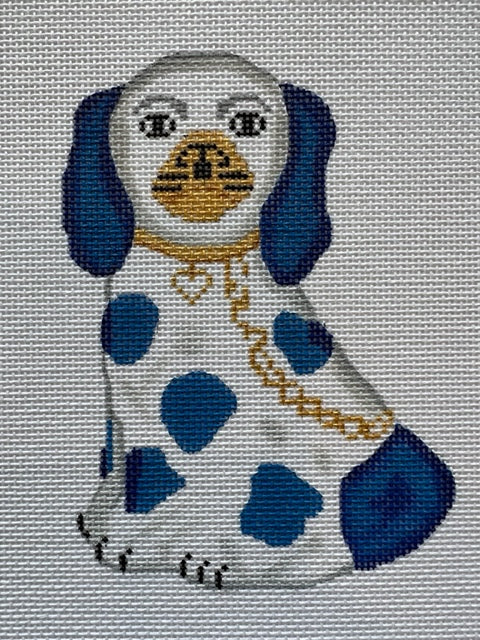 OM-315  Mini Staffordshire Dog Ornament - white & blue