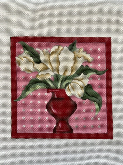 White Flowers Red Vase* (531-B)