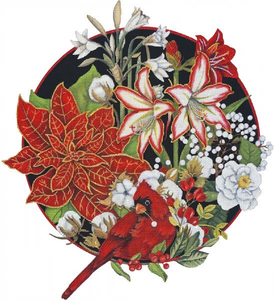 Cardinal with Amaryllis Round (MLT709)