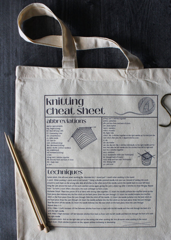 Knitting Cheat Sheet Tote (Project Bag)