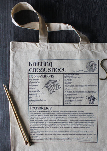Knitting Cheat Sheet Tote (Project Bag)