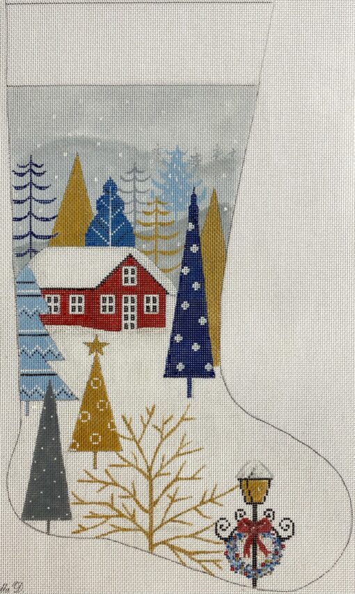 Blue & Gold Christmas Scene Stocking (AP-4267)