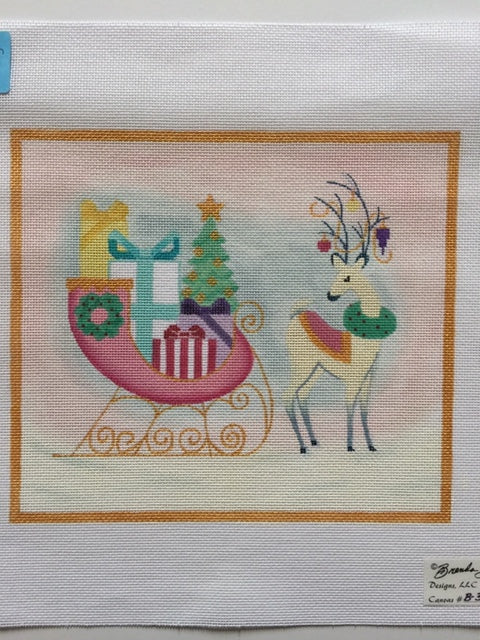 Retro Pink Sleigh and Reindeer (B-329A)