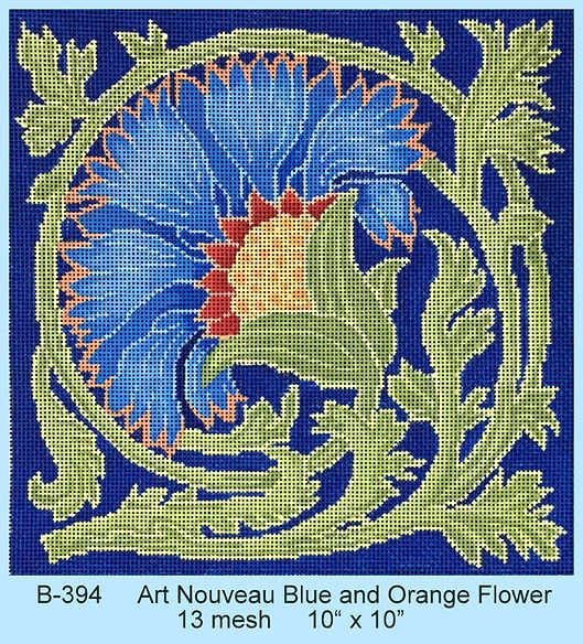 Art Nouveau Blue and Orange Flower (B-394)