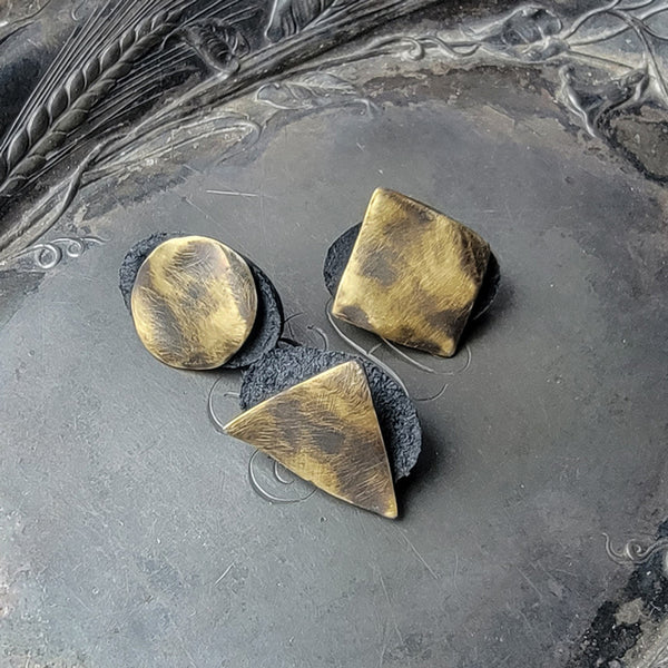 Jul Distressed Brass Midcentury Modern Stud Buttons - Set of Three