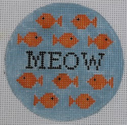 Meow with Goldfish on Blue Ornament (KK0148)